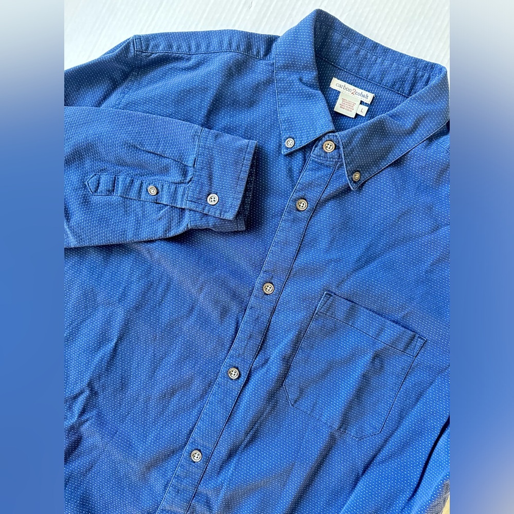 Carbon 2 Cobalt Plaid Long Sleeve Button Front‎ Shirt Men's Blue Sz L